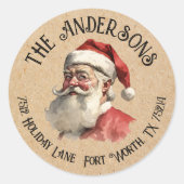 ヴィンテージサンタクロースクリスマス差出人住所 ラウンドシール (正面)