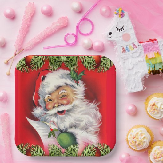 ヴィンテージサンタクロースクリスマス紙プレート ペーパープレート (パーティー)