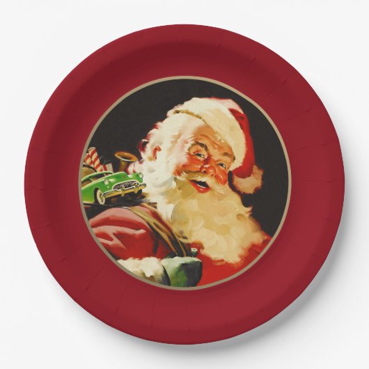 ヴィンテージサンタクロースクリスマス紙プレート ペーパープレート (正面)
