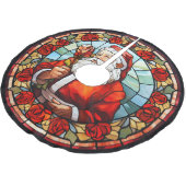 ヴィンテージサンタクロースステンドグラスバラクリスマス ブラッシュドポリエステルツリースカート (アングル)