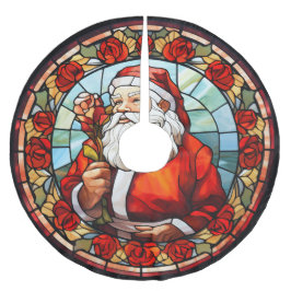 ヴィンテージサンタクロースステンドグラスバラクリスマス ブラッシュドポリエステルツリースカート