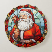 ヴィンテージサンタクロースステンドグラスバラクリスマス ラウンドクッション (裏面)