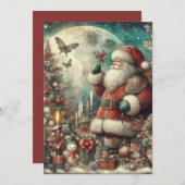 ヴィンテージサンタクロースツリームーンプレゼント シーズンカード (正面/裏面)