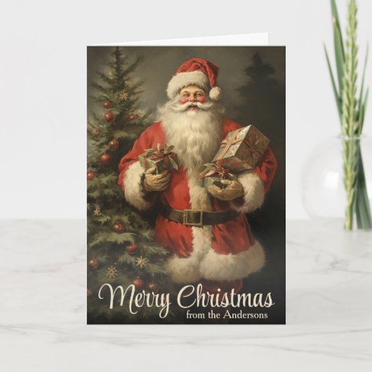 ヴィンテージサンタクロースパーソナライズされたクリスマス シーズンカード (正面)