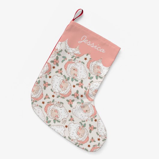 ヴィンテージサンタクロースパーソナライズされたクリスマス スモールクリスマスストッキング (正面 (吊り時))