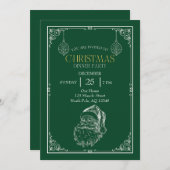 ヴィンテージサンタクロースパーティーグリーン&ホワイト 招待状 (正面/裏面)