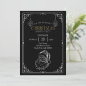 ヴィンテージサンタクロースパーティー、白黒 招待状 (スタンド正面)