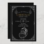 ヴィンテージサンタクロースパーティー、白黒 招待状 (正面/裏面)