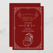 ヴィンテージサンタクロースパーティー、赤と白 招待状 (正面/裏面)
