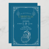 ヴィンテージサンタクロースパーティー、青と白 招待状 (正面/裏面)