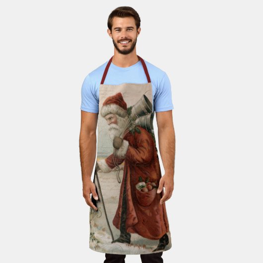 ヴィンテージサンタクロースファーザークリスマスエンジェルベーキング エプロン (着用した状態)