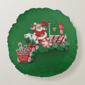 ヴィンテージサンタクロースペパーミントキャンディートレイン ラウンドクッション (正面)