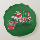 ヴィンテージサンタクロースペパーミントキャンディートレイン ラウンドクッション (裏面)