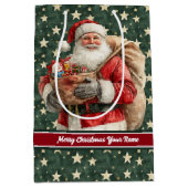 ヴィンテージサンタクロースホリデイ抱き枕名前をカスタムする ミディアムペーパーバッグ (正面)