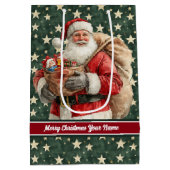 ヴィンテージサンタクロースホリデイ抱き枕名前をカスタムする ミディアムペーパーバッグ (裏面)