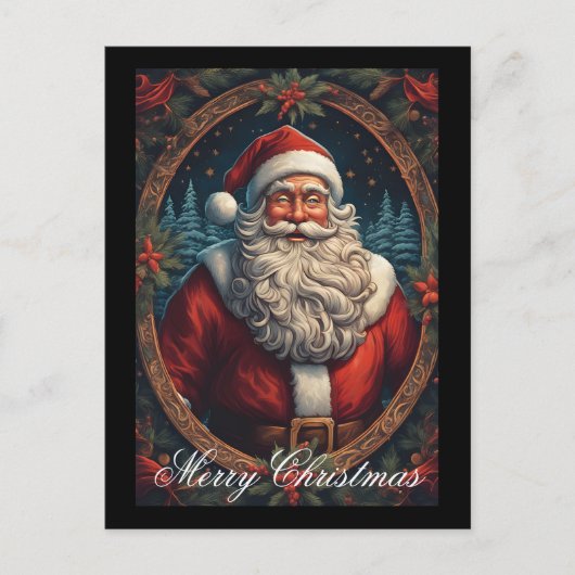 ヴィンテージサンタクロースホリデーズメリークリスマス シーズンポストカード (正面)
