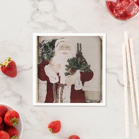 ヴィンテージサンタクロースポートレートクリスマスホリデー スタンダードカクテルナプキン (インサイチュ)