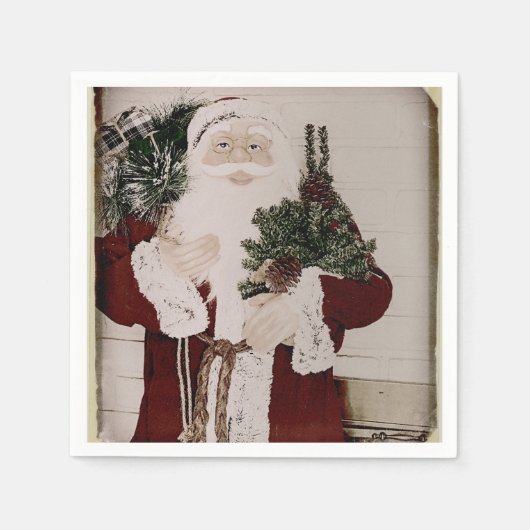 ヴィンテージサンタクロースポートレートクリスマスホリデー スタンダードカクテルナプキン (正面)