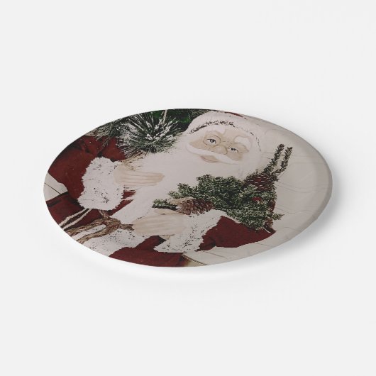 ヴィンテージサンタクロースポートレートクリスマスホリデー ペーパープレート (アングル)