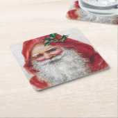 ヴィンテージサンタクロースポートレートクリスマス スクエアペーパーコースター (アングル)