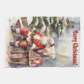 ヴィンテージサンタクロースメリークリスマスキッチンタオル キッチンタオル (横)