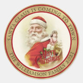 ヴィンテージサンタクロースメリークリスマスステッカー ラウンドシール (正面)