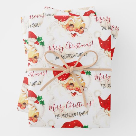 ヴィンテージサンタクロースメリークリスマスパーソナライズされた ラッピングペーパーシート (インサイチュ)