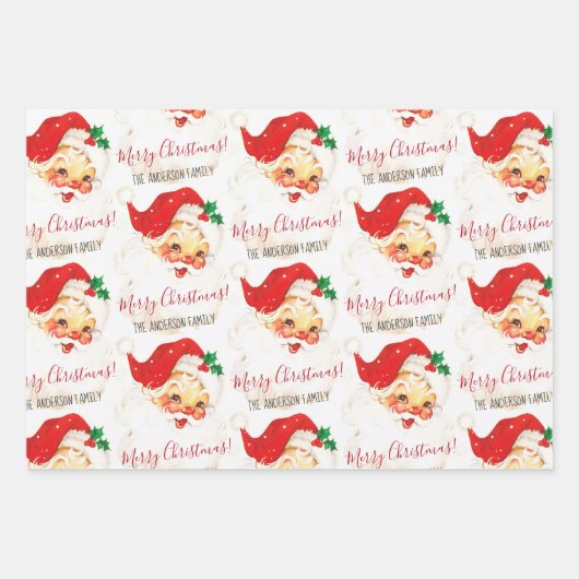 ヴィンテージサンタクロースメリークリスマスパーソナライズされた ラッピングペーパーシート (正面)