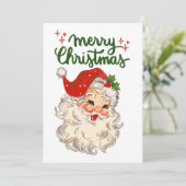 ヴィンテージサンタクロースメリークリスマスホリーすてき サンキューカード (スタンド正面)