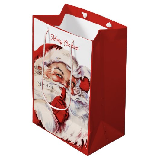 ヴィンテージサンタクロースメリークリスマスレトロ ミディアムペーパーバッグ (正面アングル)