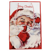 ヴィンテージサンタクロースメリークリスマスレトロ ミディアムペーパーバッグ (正面)