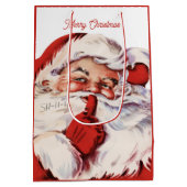 ヴィンテージサンタクロースメリークリスマスレトロ ミディアムペーパーバッグ (裏面)