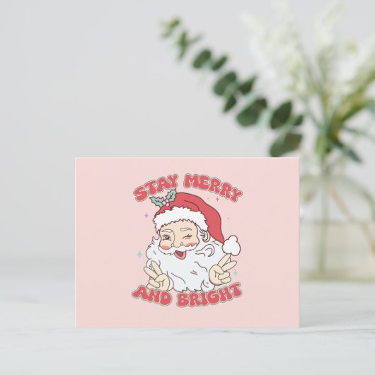 ヴィンテージサンタクロースメリーステイ&ブライトクリスマス シーズンポストカード (スタンド正面)