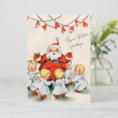 ヴィンテージサンタクロースリトルエンジェルスクリスマスベル シーズンカード (スタンド正面)