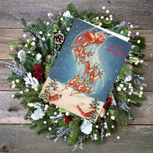 ヴィンテージサンタクロースレイアンドトナカイ飛んでいる シーズンカード