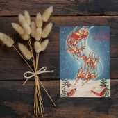 ヴィンテージサンタクロースレイアンドトナカイ飛んでいる シーズンカード