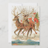 ヴィンテージサンタクロースレイアンドトナカイ飛んでいる シーズンカード (正面)