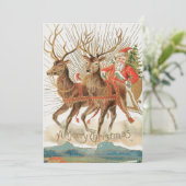 ヴィンテージサンタクロースレイアンドトナカイ飛んでいる シーズンカード (スタンド正面)