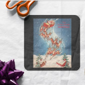 ヴィンテージサンタクロースレイアンドトナカイ飛んでいる スクエアシール