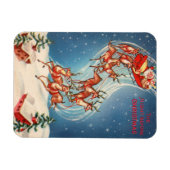 ヴィンテージサンタクロースレイアンドトナカイ飛んでいる マグネット (横)
