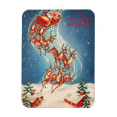 ヴィンテージサンタクロースレイアンドトナカイ飛んでいる マグネット (縦)