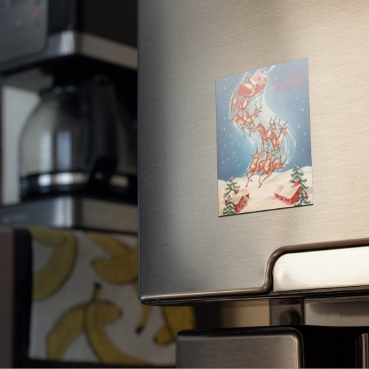 ヴィンテージサンタクロースレイアンドトナカイ飛んでいる マグネット