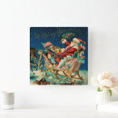 ヴィンテージサンタクロースレイクリスマスホリデー スクエア壁時計 (ホーム)