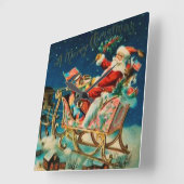 ヴィンテージサンタクロースレイクリスマスホリデー スクエア壁時計 (傾斜)