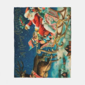 ヴィンテージサンタクロースレイクリスマスホリデー フリースブランケット (正面)