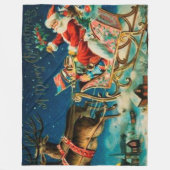 ヴィンテージサンタクロースレイクリスマスホリデー フリースブランケット (正面)