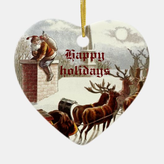 ヴィンテージサンタクロースレインダースリーオーナメント セラミックオーナメント (正面)