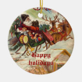 ヴィンテージサンタクロースレインダースリーオーナメント セラミックオーナメント (正面)