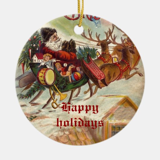 ヴィンテージサンタクロースレインダースリーオーナメント セラミックオーナメント (正面)