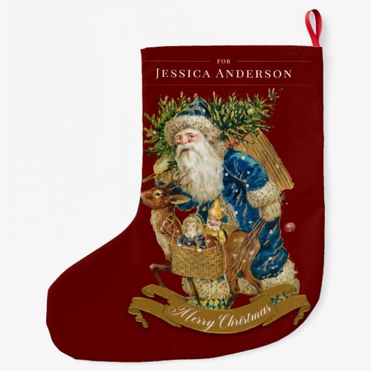 ヴィンテージサンタクロースレッドクラシッククリスマスカスタム ラージクリスマスストッキング (裏面)